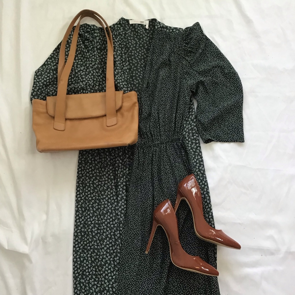 See By Chloé Women Elegant Dark Emerald Green & White Floral Midi Wrap Dress 6 - Picture 2 of 14